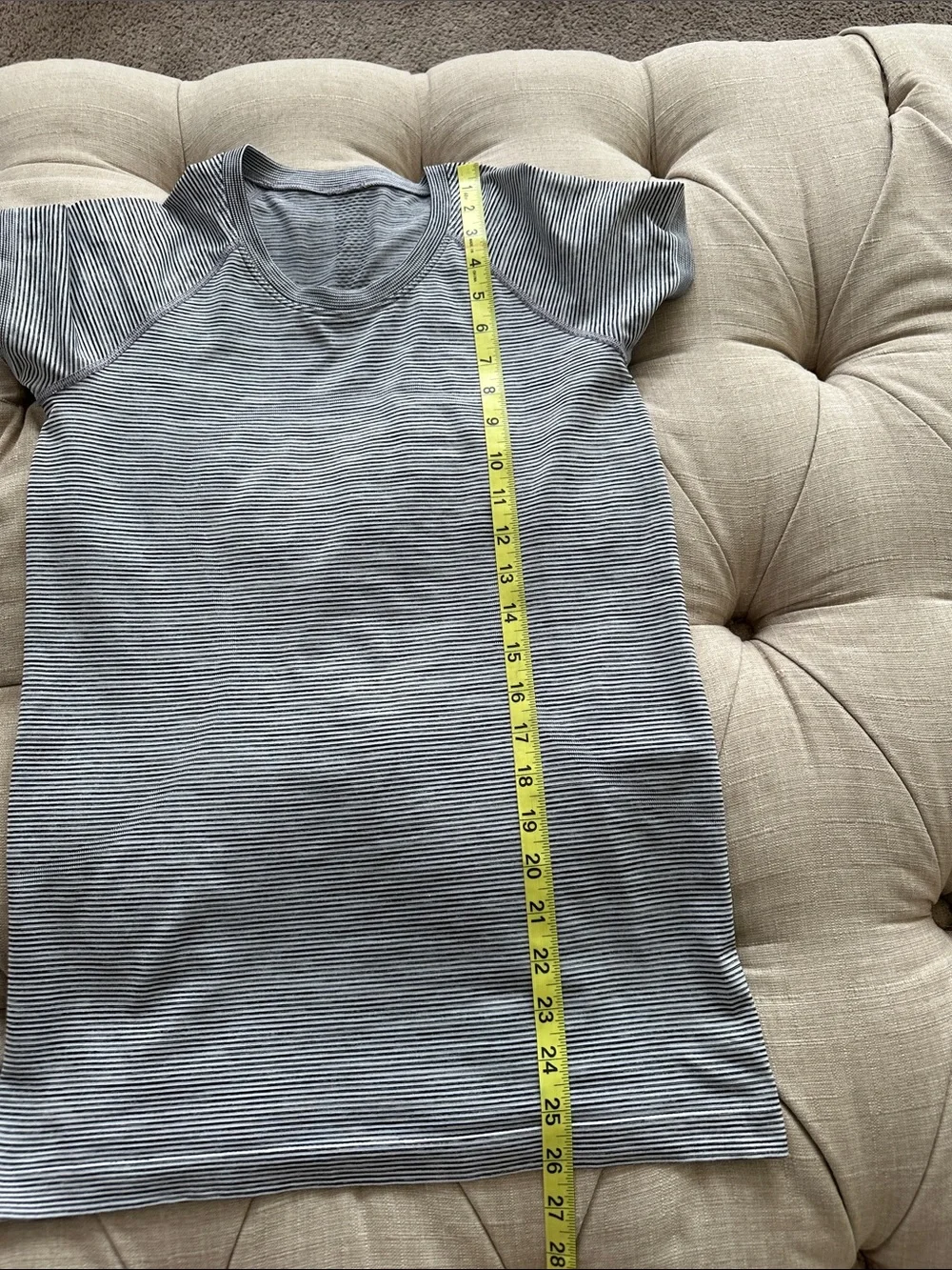 lululemon athletica Gray Striped Short Sleeve Top